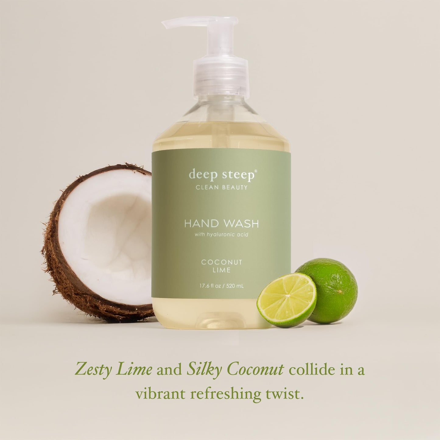 Deep Steep Liquid Hand Wash, Coconut Lime, 17.6 oz - Moisturizing Cleanser with Olive Oil, Aloe Vera, Glycerin & Hyaluronic Acid - Vegan, Clean Beauty & Personal Care Deep Steep