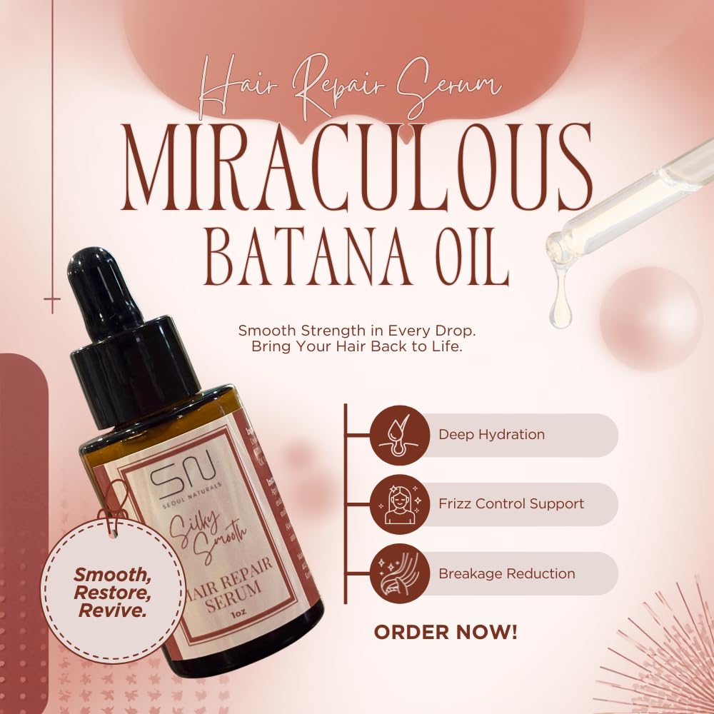 Seoul Naturals Silky Smooth Hair Repair Serum with Batana Oil, Squalane, and Panthenol, 1 oz Beauty & Personal Care Seoul Naturals