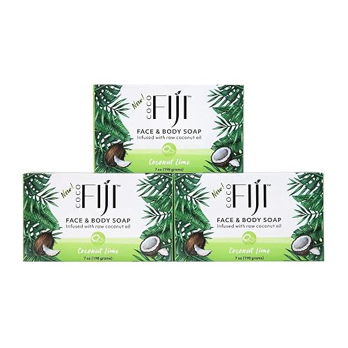 "Coco Fiji Soap Bar for Face and Body Infused With Organic Coconut Oil, Coconut Lime, Essential Oil, Natural Soap for Moisturizing & Pore Purifying Beauty & Personal Care Organic Fiji