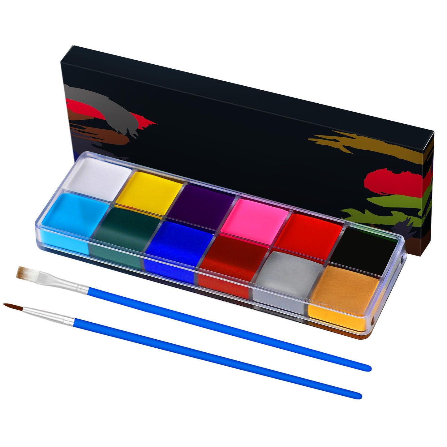 Face Painting Kit for Kids, 12 Colors Oil-Based Face Paint with 2 Brushes, Non-Toxic Halloween Makeup Kit, Professional Face Body Paint for Halloween Beauty & Personal Care Asddage