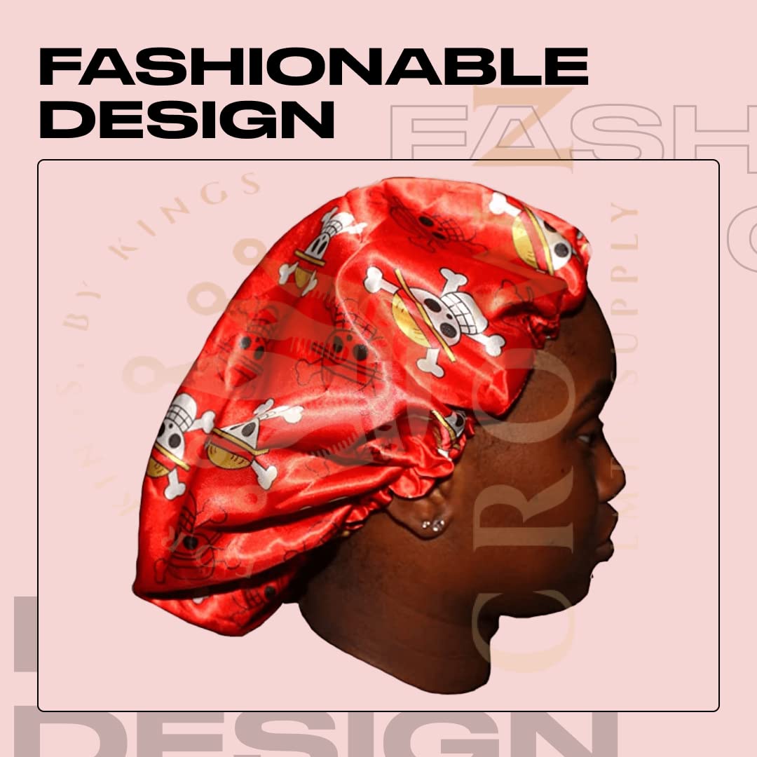 Anime Bonnet with Elastic Soft Band Adjustable Women and Men Silky Bonnets for Sleeping Comfortable Satin Fabric, Red Op Beauty and Personal Care FOR KINGS. BY KINGS CROWN LMTD SUPPLY