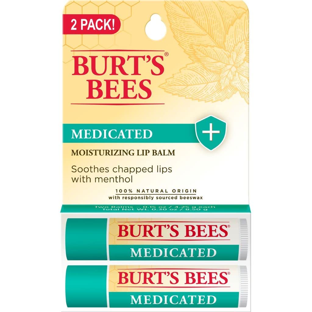 Medicated Moisturizing Lip Balm Twin Pack by Burts Bees for Unisex - 2 x 0.15 oz Lip Balm Beauty and Personal Care Burt's Bees