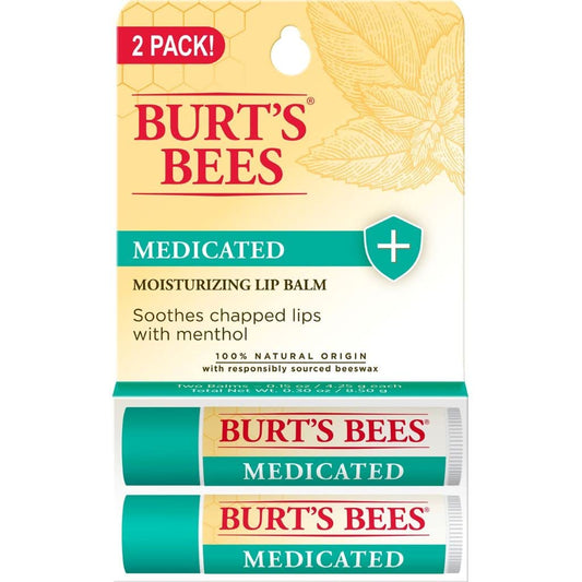 Medicated Moisturizing Lip Balm Twin Pack by Burts Bees for Unisex - 2 x 0.15 oz Lip Balm Beauty and Personal Care Burt's Bees