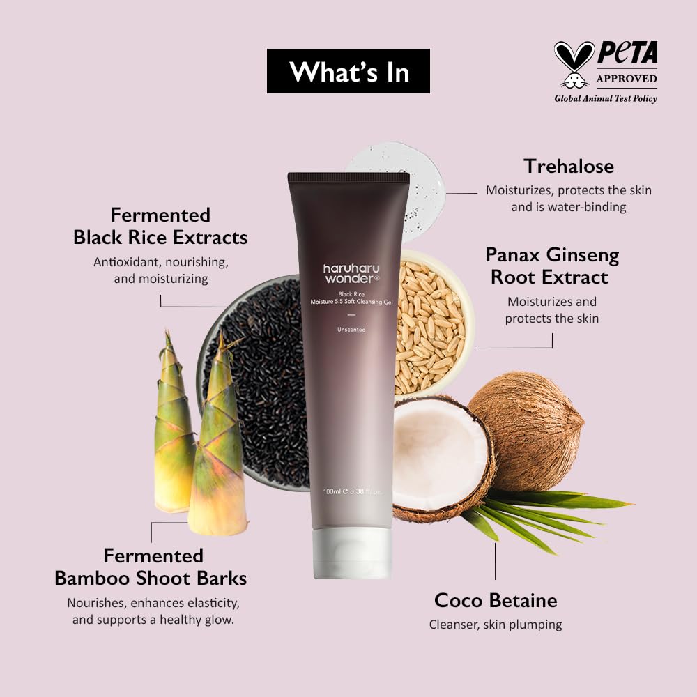 HARUHARU wonder Black Rice Moisture 5.5 Soft Cleansing Gel, Gentle Daily Cleanser, Low 5.5pH, Moisture Balance, Soap Free, For Sensitive Skin, Vegan Beauty and Personal Care HARUHARU