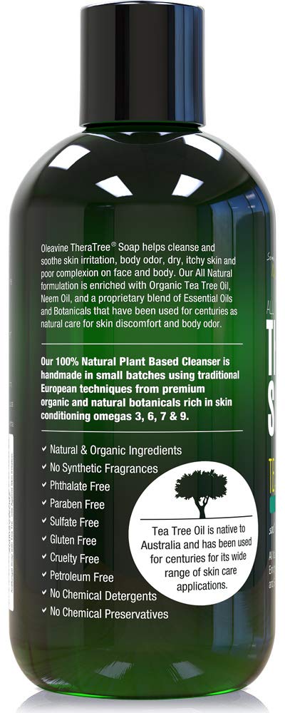 Oleavine TheraTree Tea Tree Oil Soap with Neem Oil - 12oz - Helps Skin Irritation, Body Odor, & Helps Restore Healthy Complexion for Body and Face Beauty & Personal Care Oleavine