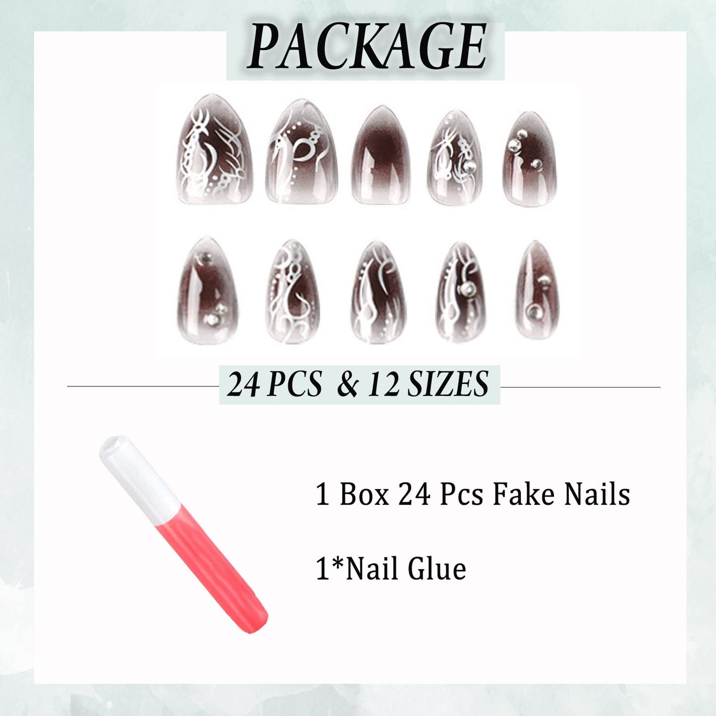 IMSOHOT Almond Press on Nails Medium Glossy Fake Nails Diamond Glue on Nails Black Ombre False Nails with Designs Beauty & Personal Care IMSOHOT