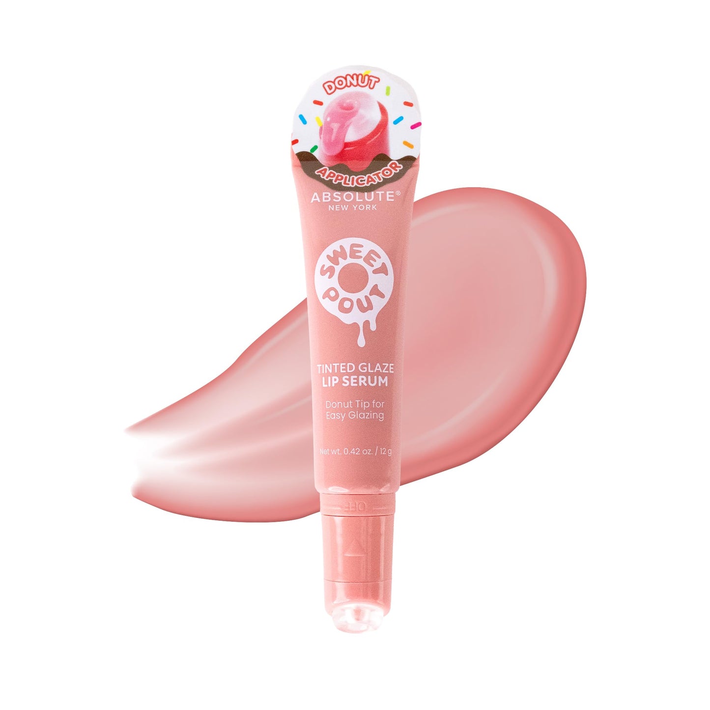 Absolute New York Sweet Pout Tinted Glaze Lip Serum, Donut Tip Applicator, Hydrating Formula with Peptides, Vitamin E and Jojoba Seed Oil (Peaches N' Beauty & Personal Care Absolute New York