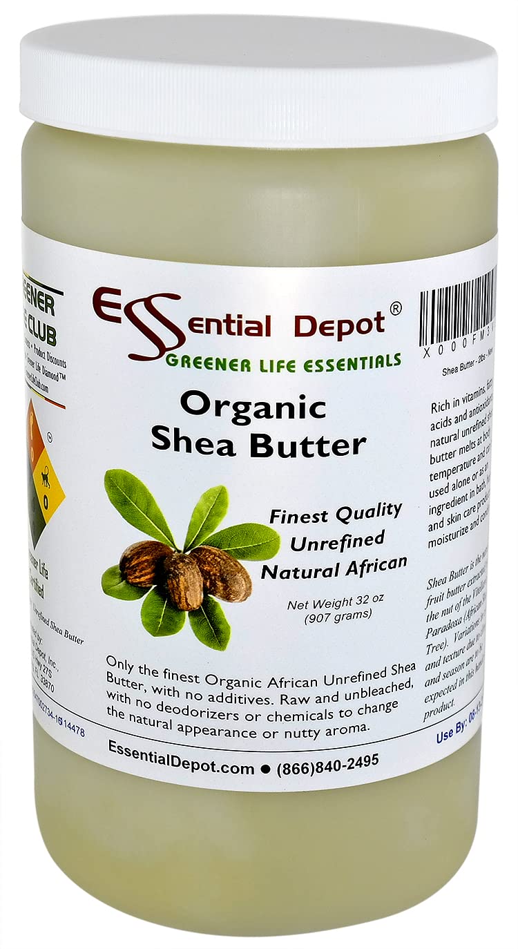 Essential Depot Shea Butter - 32 oz. - 2 lbs - Organic - Unrefined - In resealable safety sealed HDPE Jar Beauty & Personal Care Essential Depot