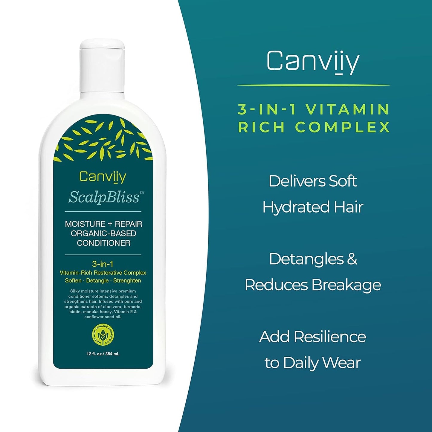 Canviiy ScalpBliss Moisture + Repair Organic-Based Conditioner, Designed with a Vitamin-Rich Restorative Complex to Reduce Breakage and Deliver Soft Beauty & Personal Care Canviiy