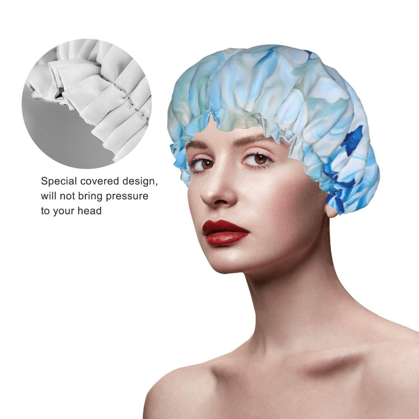 blue and white Shower Cap for Women Men Large Reusable Shower Bonnet Double-Layer Waterproof Bath Caps Elastic Band Hair Hat for All Hairstyles Beauty and Personal Care BWLHJKE