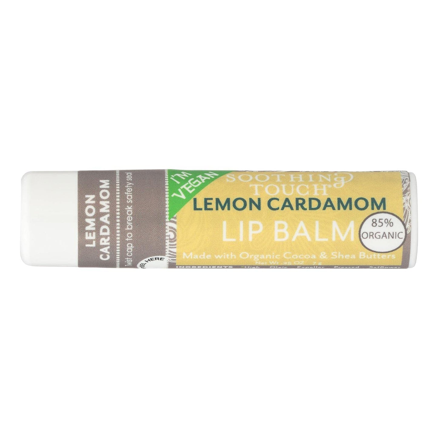 Soothing Touch Lemon Cardamom Vegan Lip Balm, .25 oz (85% Organic) (Case of 12) Beauty and Personal Care Soothing Touch