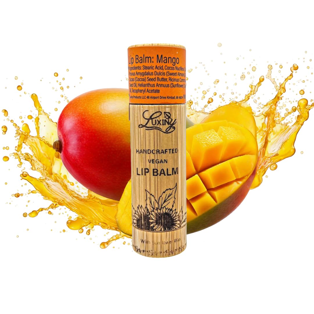 Luxiny Lip Balm 3-Pack - Vegan, Natural Moisturizing Lip Care in Bamboo Tubes with Sunflower Wax and Vitamin E (.15, Vanilla Buttercream, Mango, Black Beauty and Personal Care Luxiny