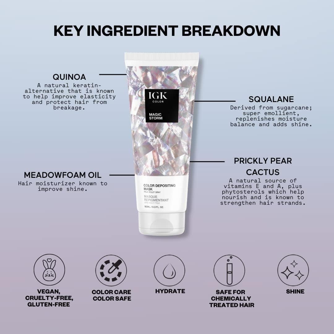 IGK Magic Storm | Pale Violet Gray Hair Gloss + Color Depositing Mask | Boost Shine, Enhance Cool Tones, Refresh Color | Semi Permanent Conditioning Beauty & Personal Care IGK