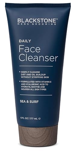 Blackstone Men's Grooming Daily Face Cleanser - Deep Cleanse & Nourish with Hyaluronic Acid, Aloe Vera and Vitamin E | Hydrate - Sea & Surf (6 Fl Oz) Beauty & Personal Care Blackstone