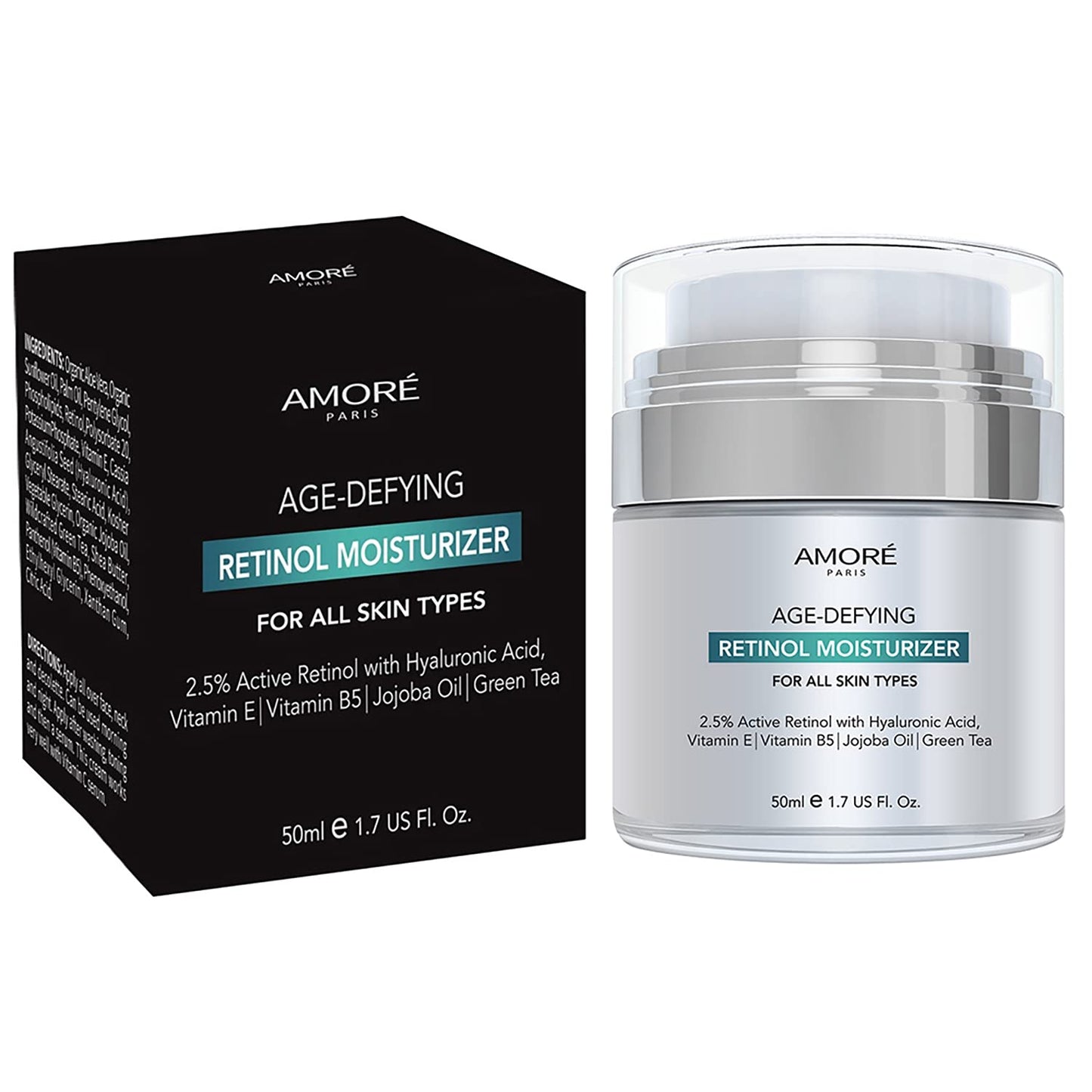 Retinol 2.5% High Potency Anti-Aging Moisturizer Cream (1.7 Fl. Oz.), Silver Beauty & Personal Care Amore Paris