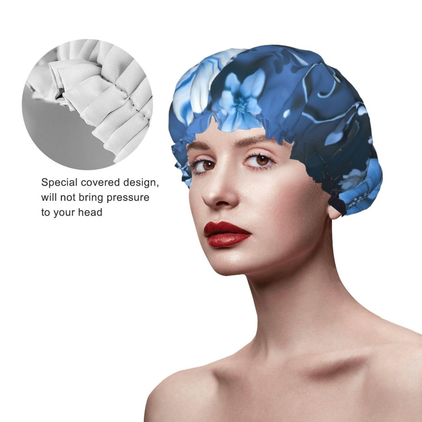 Blue Flowers Shower Cap for Women Men Large Reusable Shower Bonnet Double-Layer Waterproof Bath Caps Elastic Band Hair Hat for All Hairstyles Beauty and Personal Care BWLHJKE