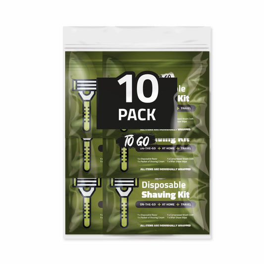 Disposable Compact Shaving Kit (10 Pack) - with Razor, Shaving Cream, Washcloth, and Aftershave Wipe - Travel Ready Grooming Essentials - Perfect Beauty and Personal Care pH Advantage