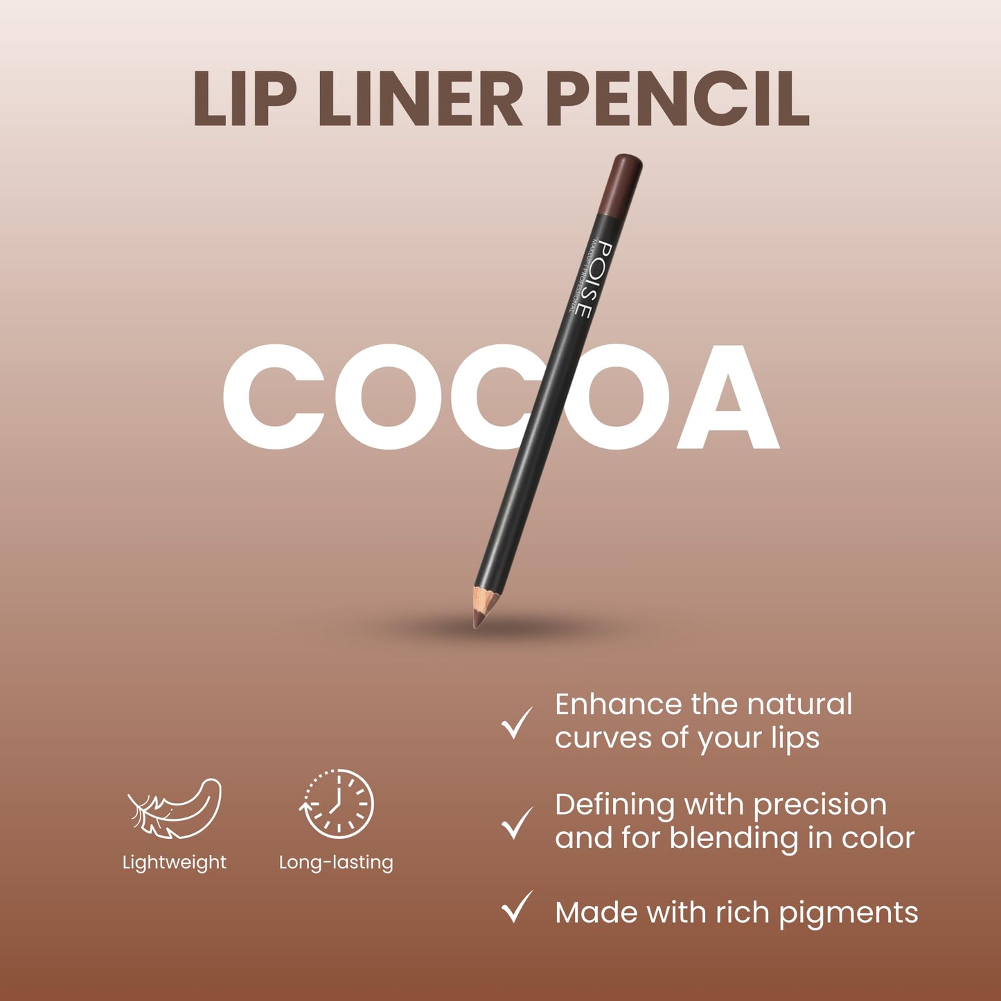 POISE Makeup Lip Liner Pencil | Long-lasting Water-resistant Lip Color Pencil, COCOA (cool brown) Beauty & Personal Care POISE INT'L BEVERLY HILLS