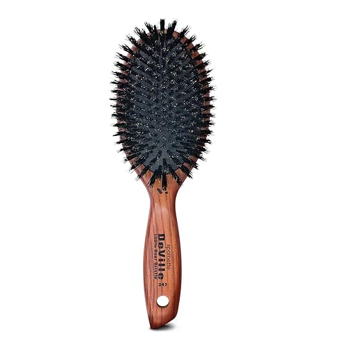 Spornette Deville Boar Bristle Wooden Paddle Hair Brush for Women - Cushion Oval Hair Straightening Brush for Blow Drying, Detangling, Smoothing Beauty & Personal Care SPORNETTE