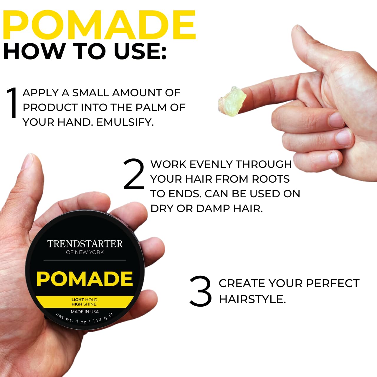 TRENDSTARTER - CLASSIC POMADE (4oz) - Light Hold - High Shine - Water-Based Pomade - All-Day Smooth Wet Look Finish - Non-Crispy Formula - Premium Beauty & Personal Care TRENDSTARTER