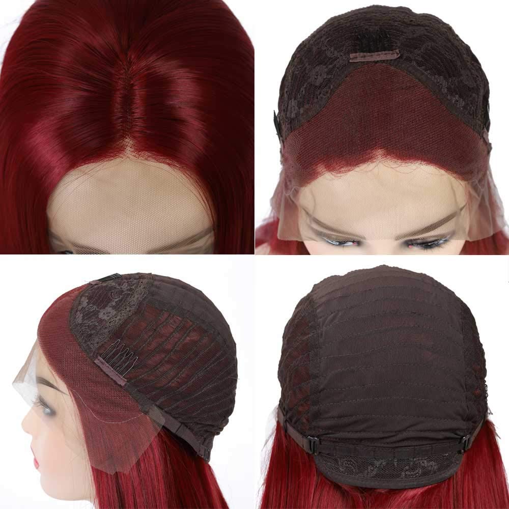 Red Wig for Women Long Burgundy Silky Straight Soft Heat Resistant Lace Front Wigs with Baby Hair Fashion Glueless Natural Hairline Synthetic Hair Wig