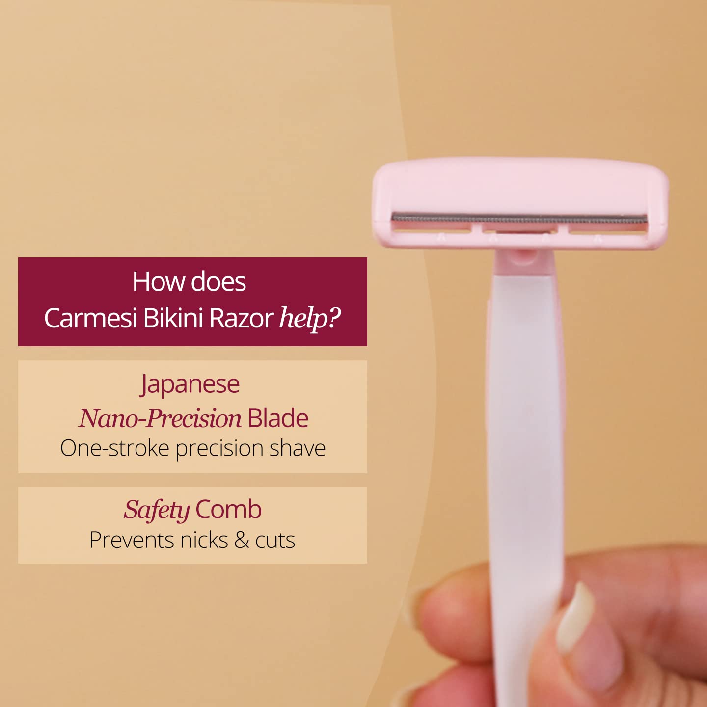 Carmesi Bikini Razor for Women - No Cuts, No Bumps Hair Removal - Japanese Nano-Precision Blade with Safety Comb - Smooth, Irritation-Free Bikini Line Beauty and Personal Care Carmesi
