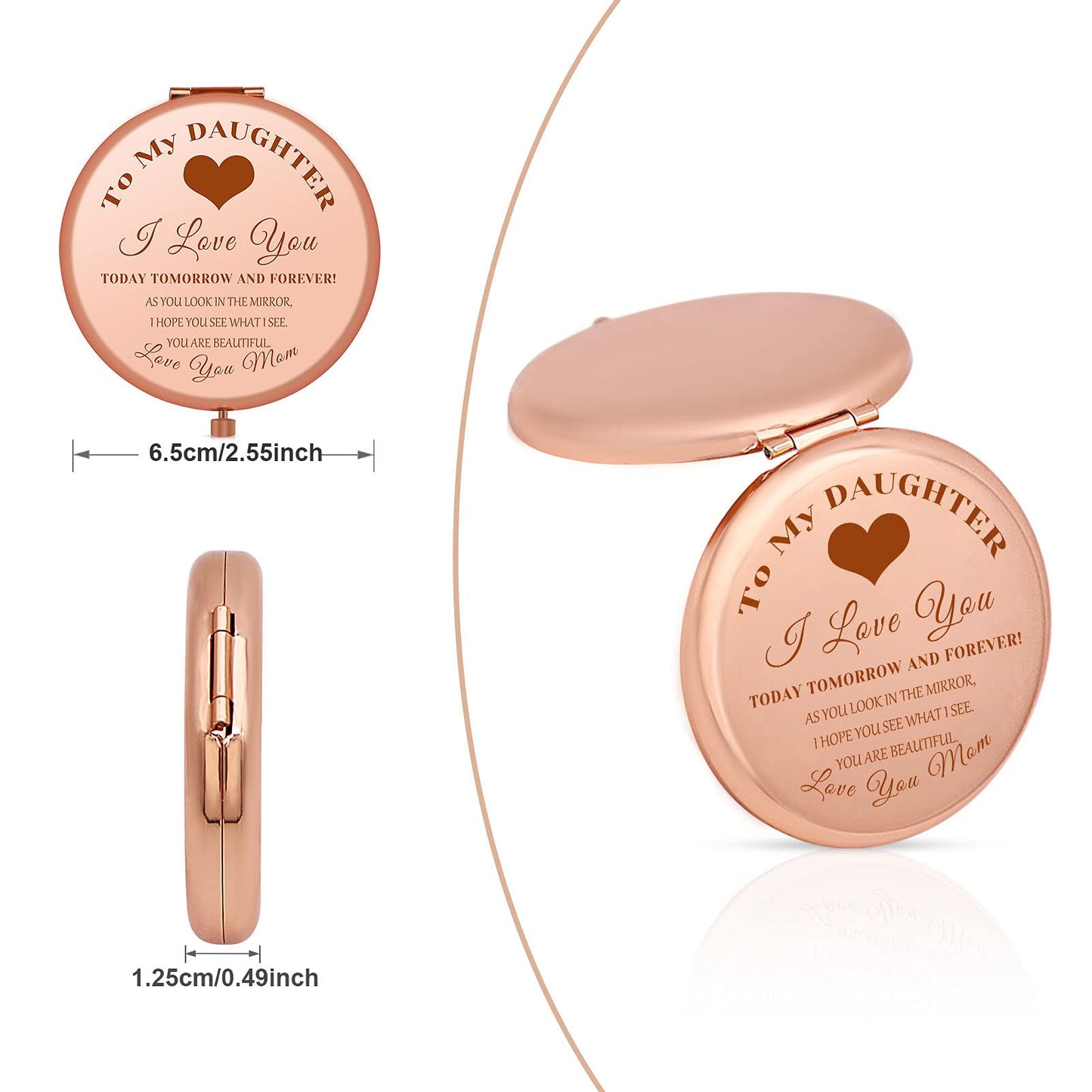 Jielahua Daughter Inspirational Gift Makeup Mirror Daughter Birthday Gift Ideas Rose Gold Compact Makeup Mirror for Her Christmas Graduation Wedding Beauty & Personal Care Jielahua