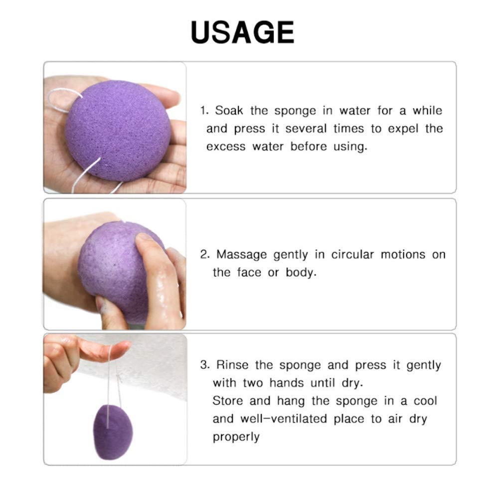 6pcs/Set Konjac Sponge, 100% Pure Naturally Cleaning Puff Konjac Sponges Tool Wet/Dry Skin Massage Tools to effortlessly Cleanse & Soften Delicate Beauty & Personal Care Salmue