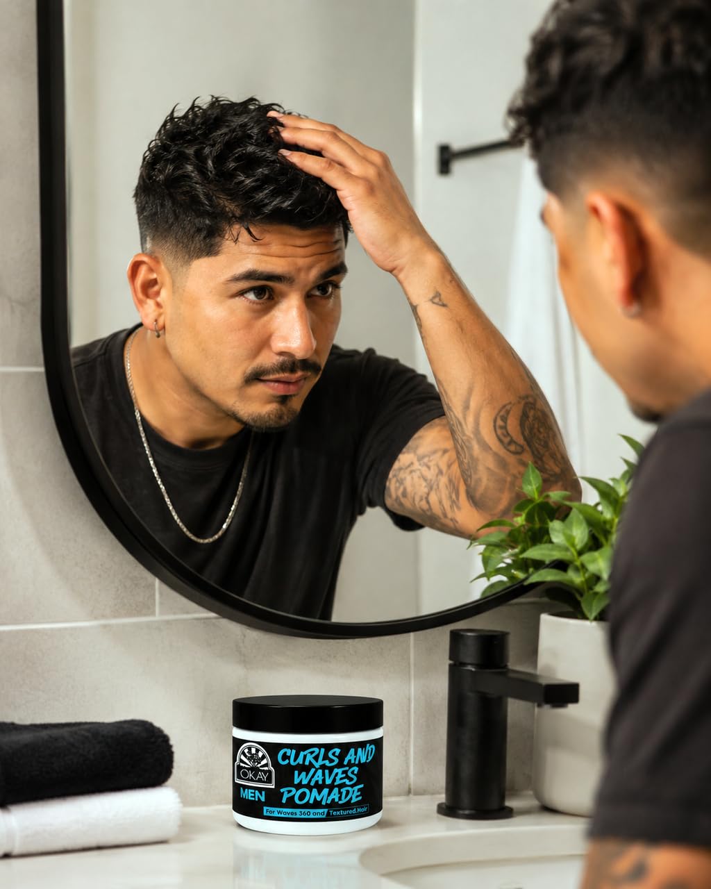 OKAY Men’s Curls & Waves Pomade 4 oz - Medium Hold Styling Pomade for Curly & Wavy Hair, Frizz Control, Moisturizing, Non-Greasy, Defines Texture Beauty & Personal Care OKAY