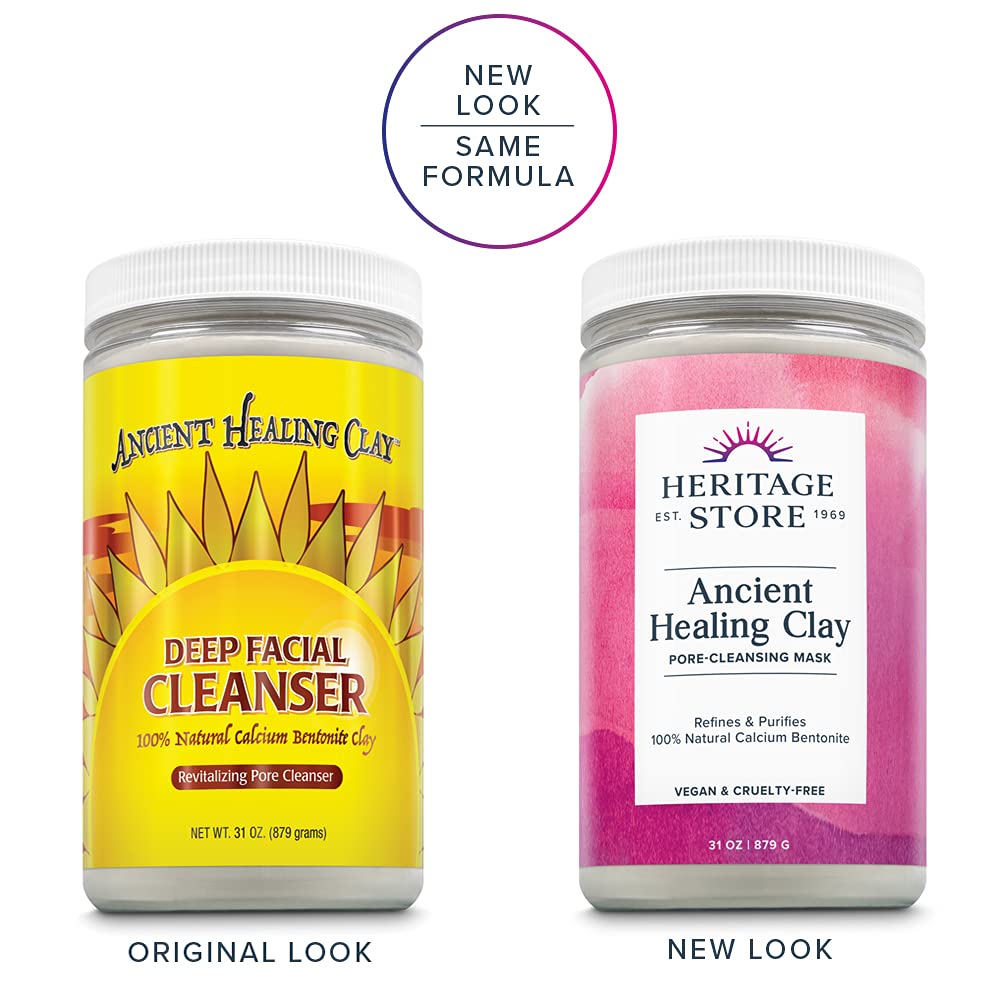 Heritage Store Ancient Healing Clay Pore-Cleansing Mask | Refines & Purifies with 100% Natural Calcium Bentonite | 31oz Beauty & Personal Care Living Clay