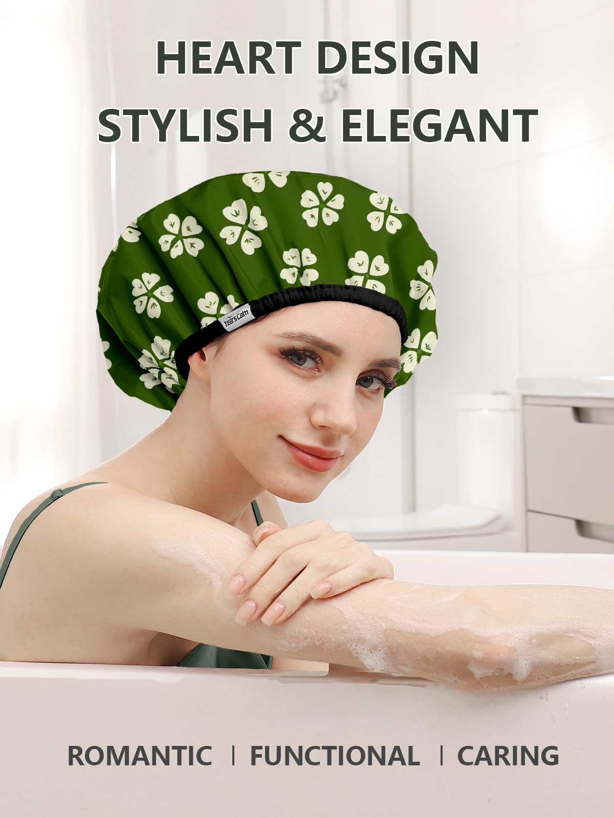 Years calm Shower Caps for Women Reusable Waterproof, Double Layer Waterproof Fabric - Both Sides Usable, Reversible Pattern & Solid Color Design Beauty and Personal Care Years calm
