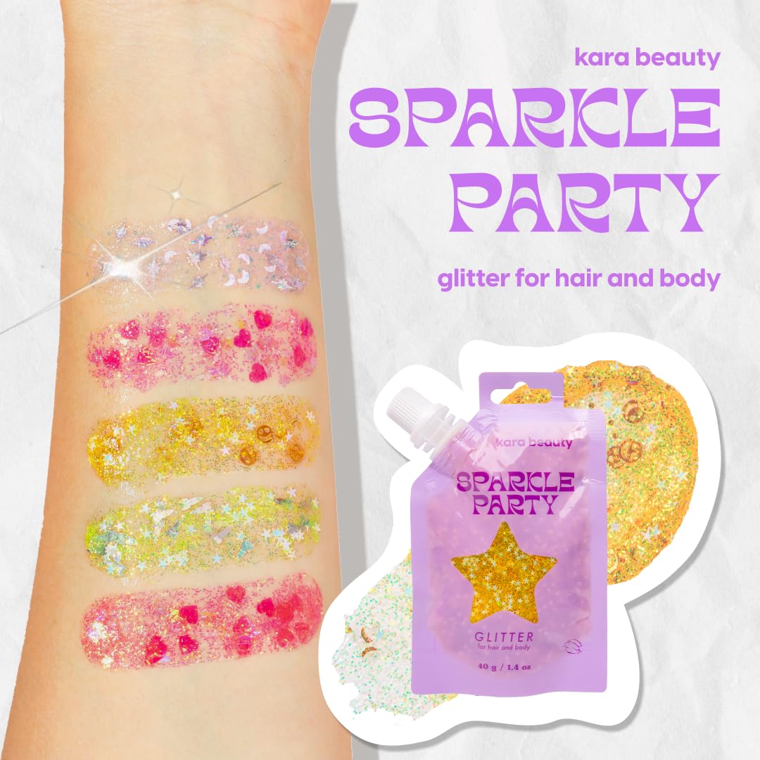 KARA BEAUTY Sparkle Party Glitter Gel for Hair & Body - Green Rockets - Body Glitter with Aloe Vera & Lavender Water - Fun Face Paint Makeup Beauty & Personal Care Kara Beauty