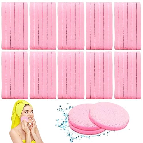 120 Pcs Facial Sponges Compressed,Face Cleansing Sponge,Makeup Removal Sponge Pads,Exfoliating Wash Round Sponge for Women,Girls,Pink Beauty & Personal Care Krgiqn
