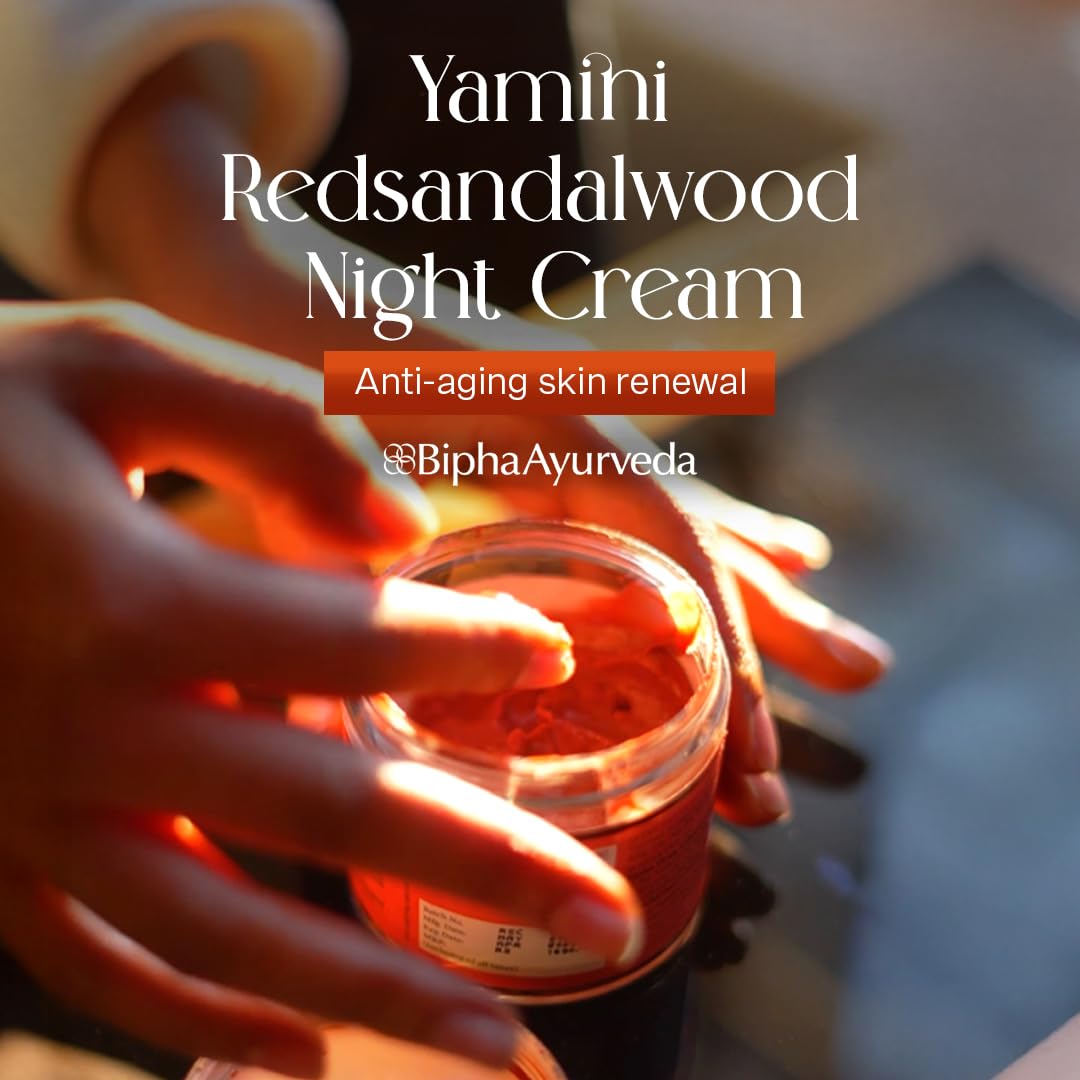 Bipha Ayurveda Yamini Red Sandalwood Face Night Cream With Vitamin E, Red Sandalwood Oil, Virgin Coconut, Almond And Lavender Oil For Flawless Beauty & Personal Care Bipha Ayurveda