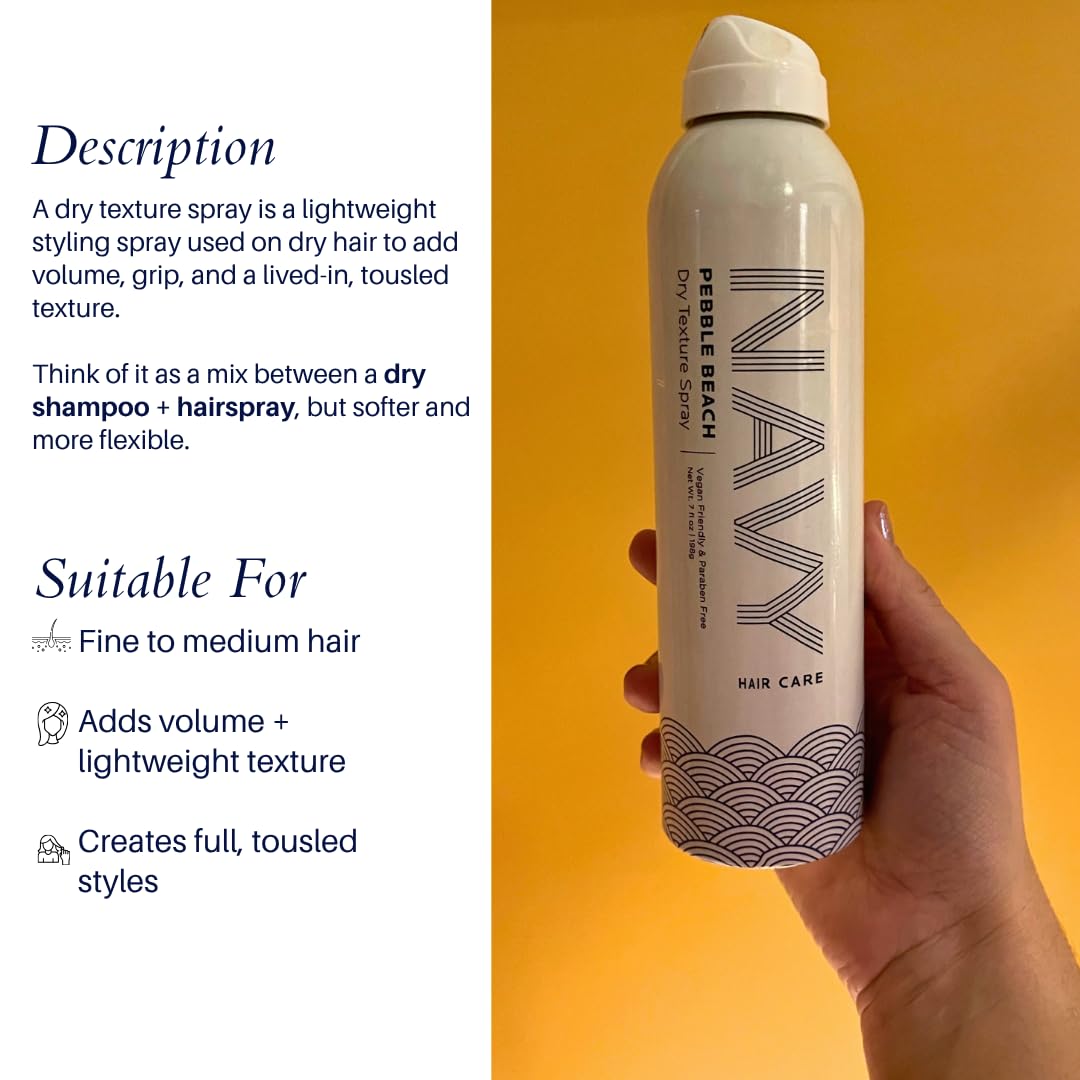 NAVY HAIR CARE Dry Texture Spray | Volumizing Hair Spray for Thin, Flat & Fine Hair | Flexible Hold for Soft, Touchable Beach Waves | Adds Shine | Beauty & Personal Care NAVY HAIR CARE