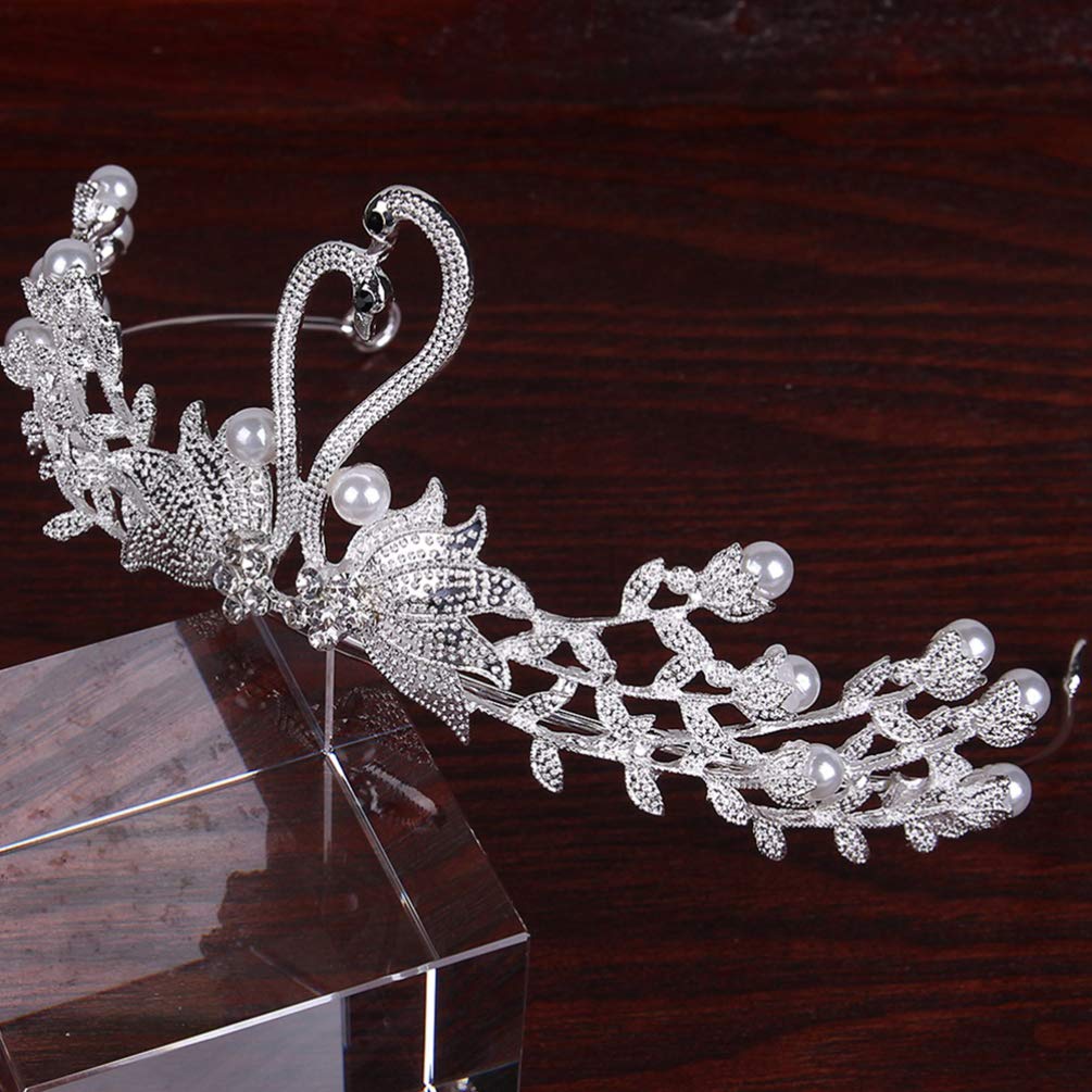 Beaupretty Crystal Swan Crown Rhinestone Tiara with Pearls Bridal Jewelry Headpiece for Birthday Wedding Party