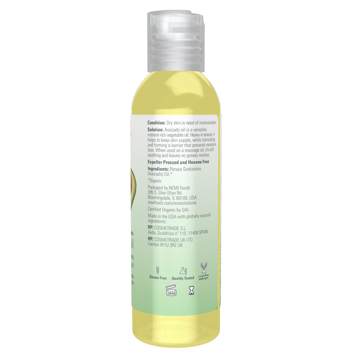 NOW Foods Solutions, Organic Avocado Oil, 100% Pure Moisturizing Oil, Nutrient Rich and Hydrating, 4-Ounce Beauty & Personal Care NOW Foods