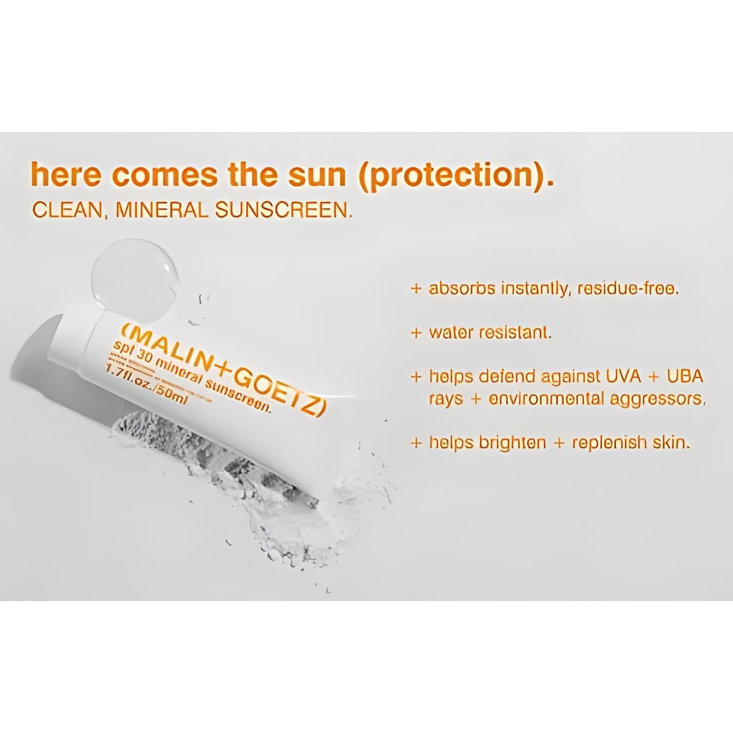 MALIN+GOETZ SPF 30 Mineral Sunscreen | Face & Body Broad Spectrum Sun Protection with Zinc Oxide, Titanium Dioxide, Shea Butter | Hydrating Beauty & Personal Care MALIN+GOETZ