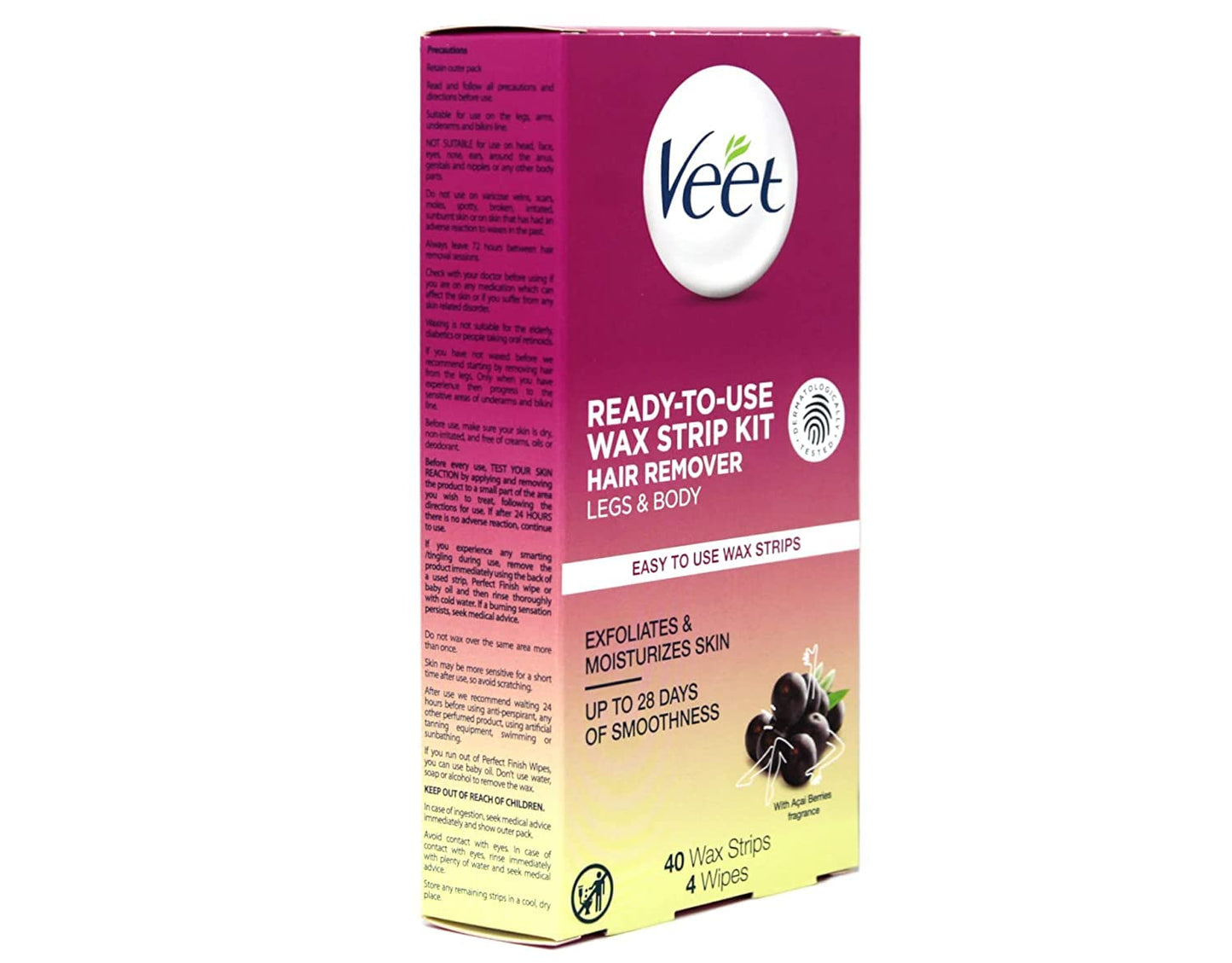 Veet Ready-to-Use Dermatologically Tested 40 Count Hair Remover Wax Strip Kit for Legs & Body (3 Pack) Beauty and Personal Care Veet