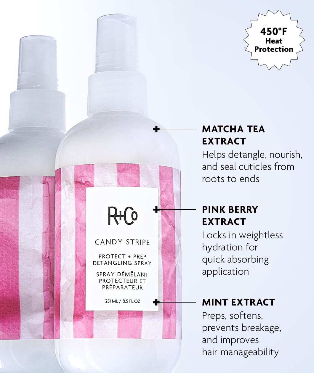 R+Co Candy Stripe Protect + Prep Detangling Spray Beauty & Personal Care R+Co