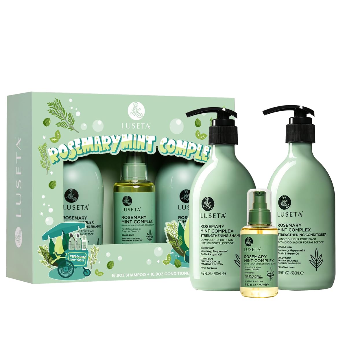 Luseta Rosemary Mint Shampoo and Conditioner 16.9oz and Hair Oil 3.38oz Trio Hair Care Set Nourishment & Smoothness for Thin Hair,Reduce Frizz and Add Beauty & Personal Care L LUSETA