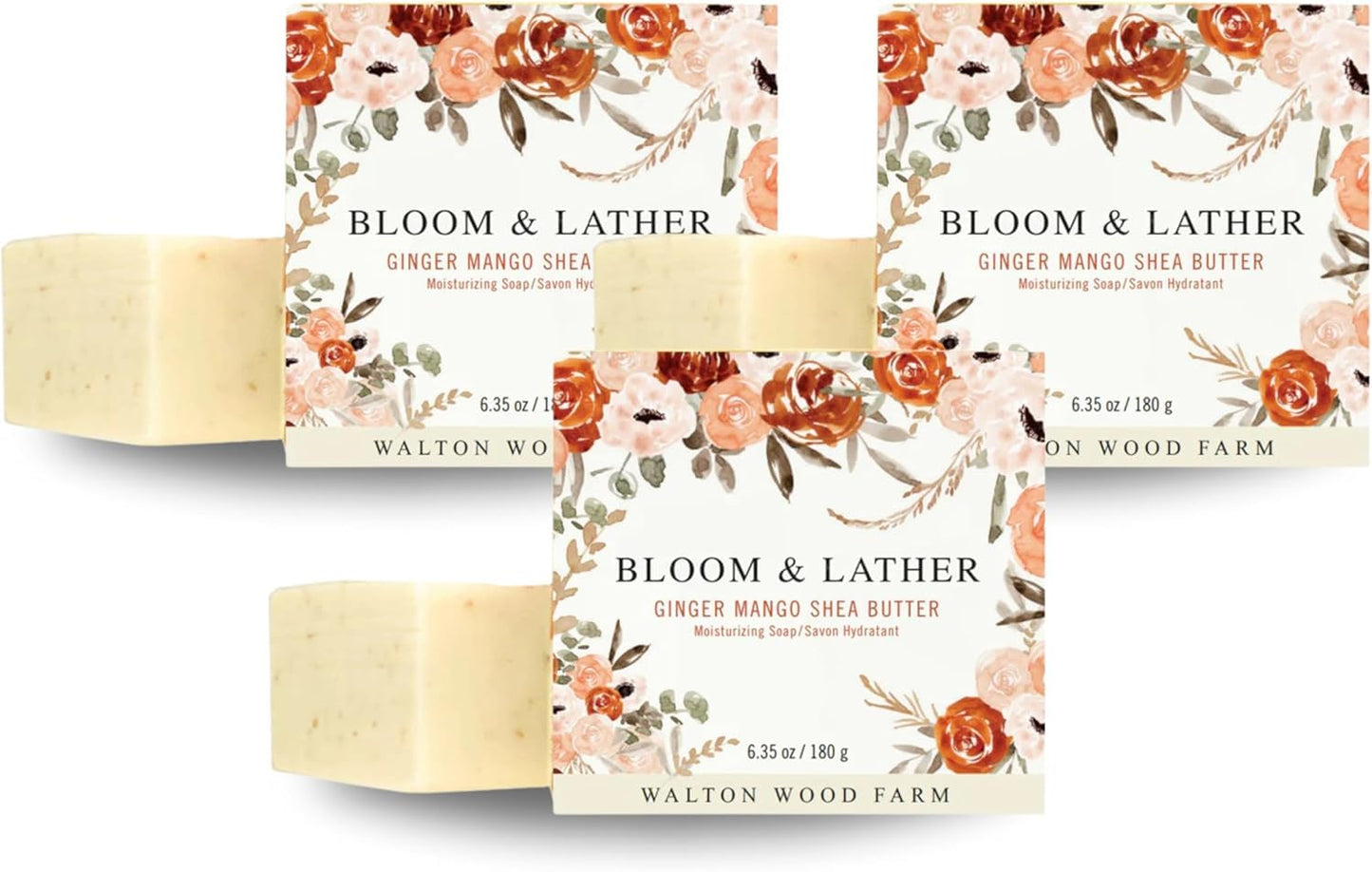 Walton Wood Farm, Bloom & Lather, 6.35 oz Shea Butter Soap: (Ginger & Mango (3 Pack)) Beauty & Personal Care Walton Wood Farm