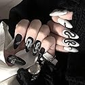 MISUD Press on Nails - Medium Stiletto Glue on Nails with Goth Snake, Acrylic Gothic Black White Design 24 pcs Beauty & Personal Care MISUD
