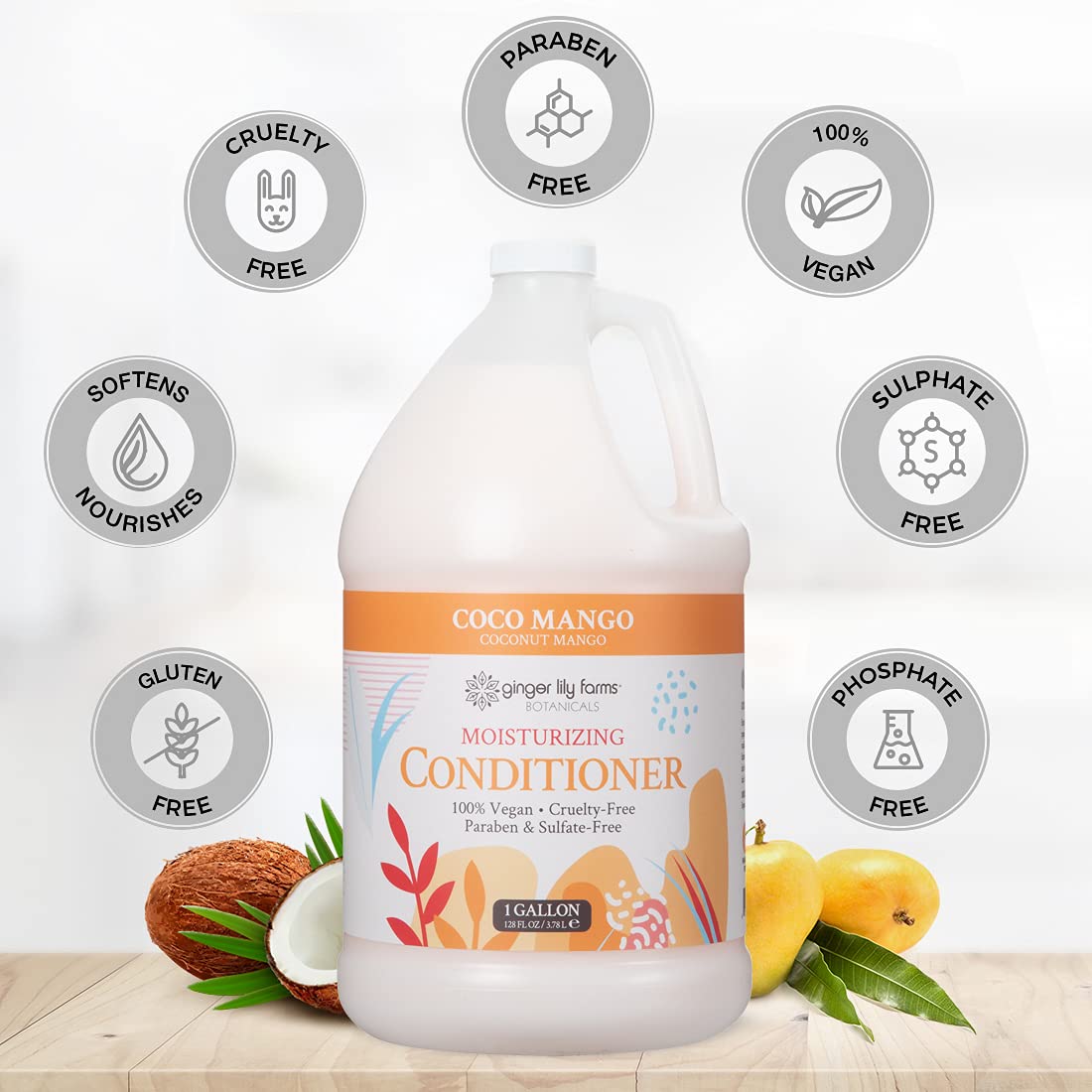 Ginger Lily Farms Botanicals Moisturizing Conditioner for All Hair Types, Coco Mango, 100% Vegan & Cruelty-Free, Coconut Mango Scent, 1 Gallon Refill Beauty & Personal Care Ginger Lily Farms