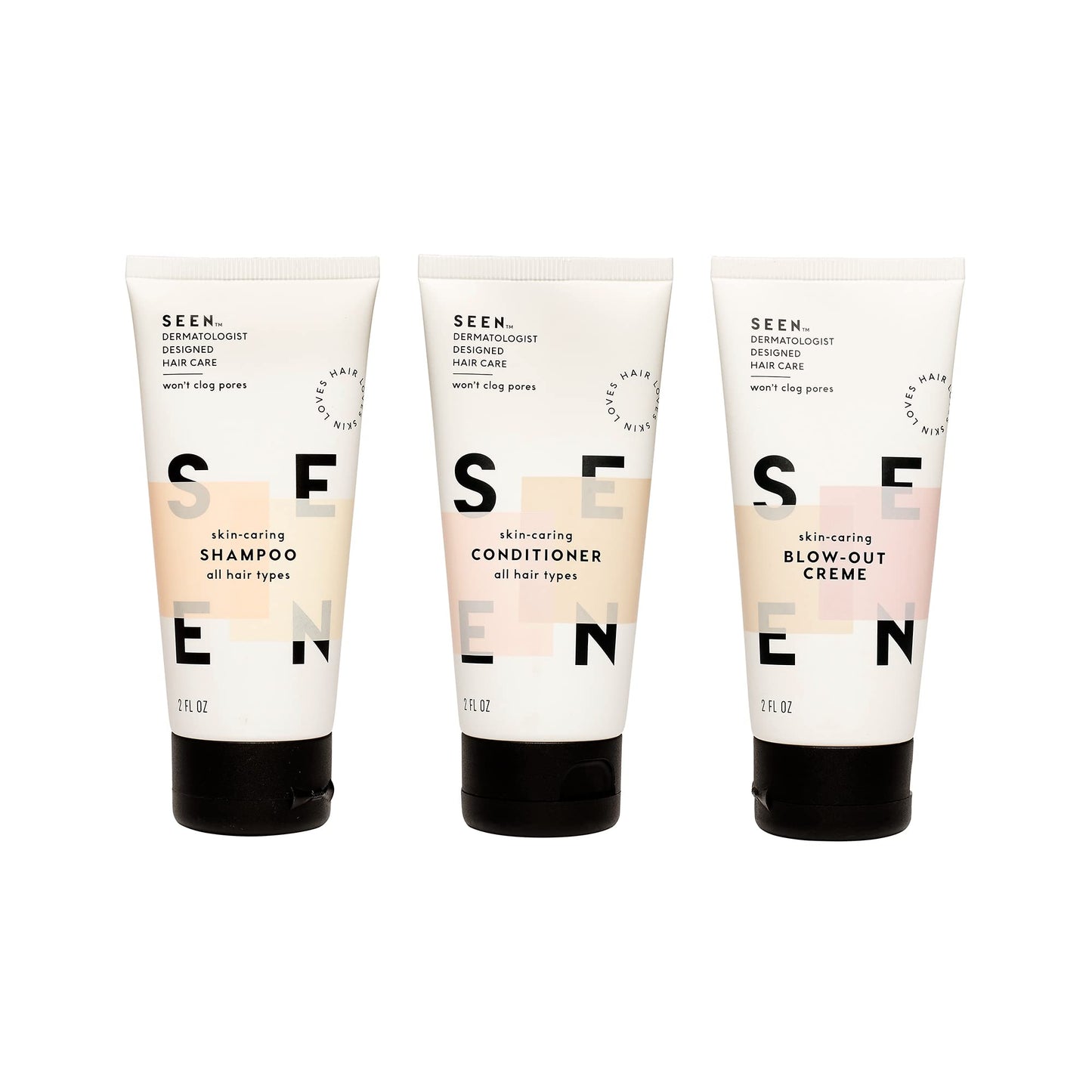 SEEN Travel Trio, Scented - Non-Comedogenic Blow-Out Hair Cream, Shampoo & Conditioner Set - Dermatologist-Developed- Reduces Frizz- Heat Protectant Beauty & Personal Care SEEN