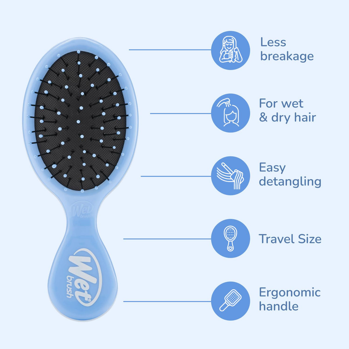 Wet Brush Squirt Detangling Brush, Sky, Mini Detangler, No Tangle Ultra-Soft IntelliFlex Bristles, Wet & Dry Styling Hairbrush for Women & Men, All
