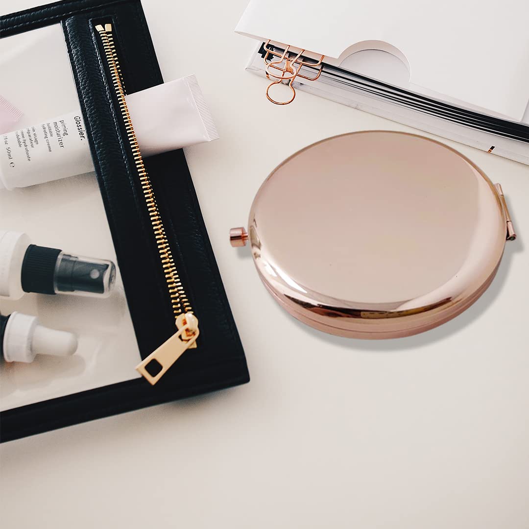 WOOYALIN Magnifying Compact Double-Sided 1X/2X Round Pocket Handheld Travel Makeup Portable Pocket Mirror Rose Glod 5PCS Beauty & Personal Care WOOYALIN