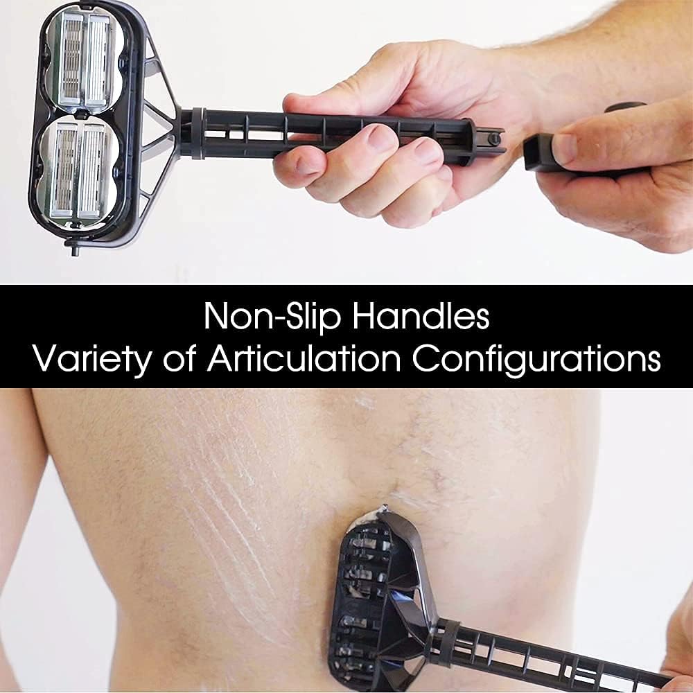 OmniShaver Ergonomic Maintenance Back Shaving Kit - Extendable Handle with Dual Shave Heads for Easy Reach - Includes Lotion Spreader - Self-Cleaning Beauty and Personal Care OmniShaver