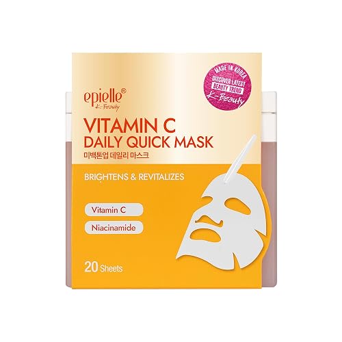 Epielle Vitamin C Korean Face Masks 20 Pack - Brightening Sheet Masks with Niacinamide for Dark Spots & Glowing Skin, Stocking Stuffers for Women Beauty & Personal Care Epielle