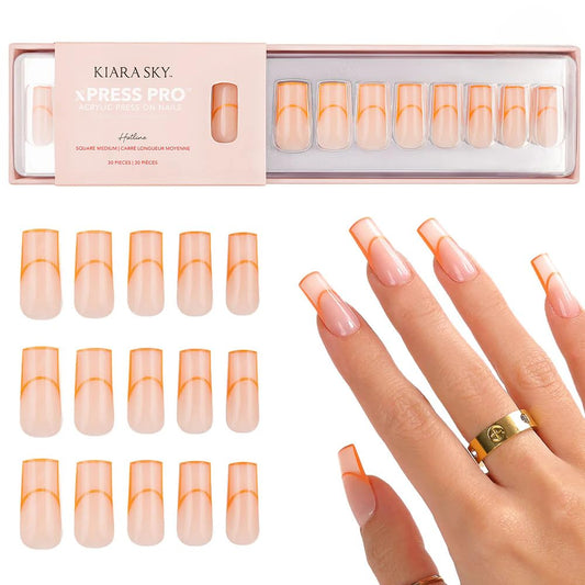 Kiara Sky Press On Nails | XPRESS PRO 100% Acrylic Nails | 30-Piece Kit Includes Nail Glue, Cuticle Pusher, File & Prep Pad | Square Medium - Hotline